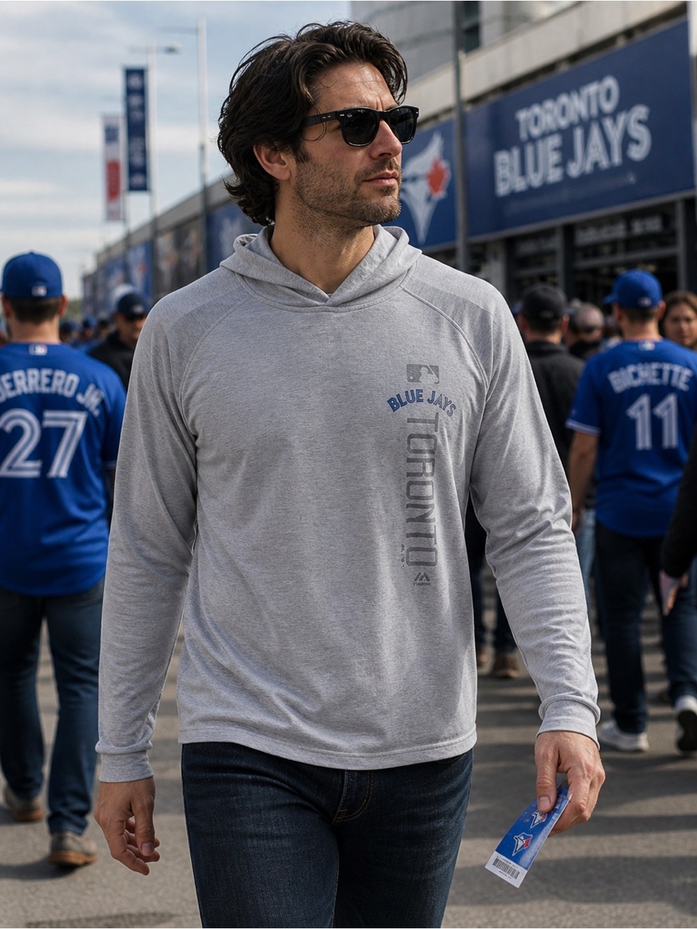 Majestic Light Gray Toronto Blue Jays Hoodie